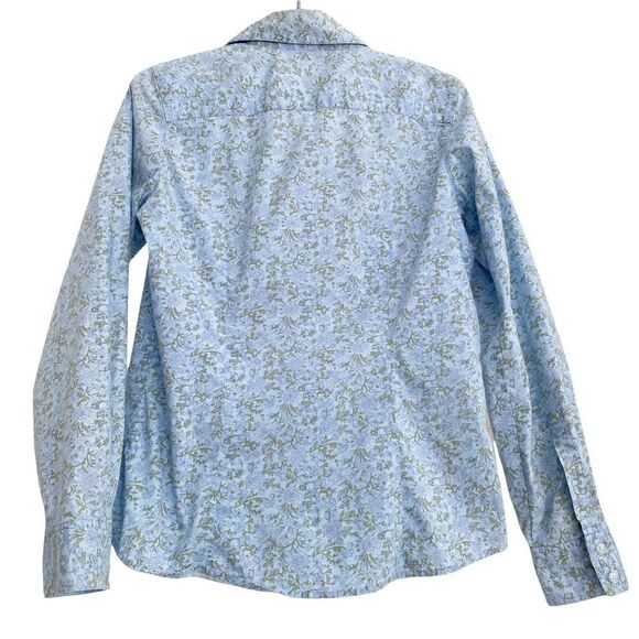 Eddie Bauer Light Blue + Green Floral Print Cotton Long Sleeve Blouse XS - Picture 4 of 7